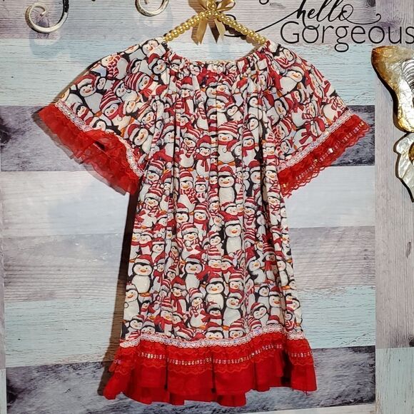 Handmade Girls Sparkly Christmas Penguins Dress Lace, Sz 2T? - Picture 7 of 7